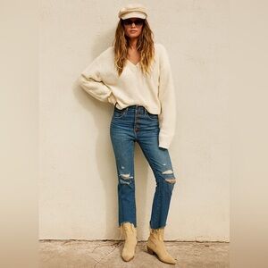 Madewell Distressed Cali Demi-Boot Button Front Edition in Medium Wash